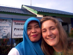 Ibu Isnaini (my co-teacher) and I in front of the school one morning last week.